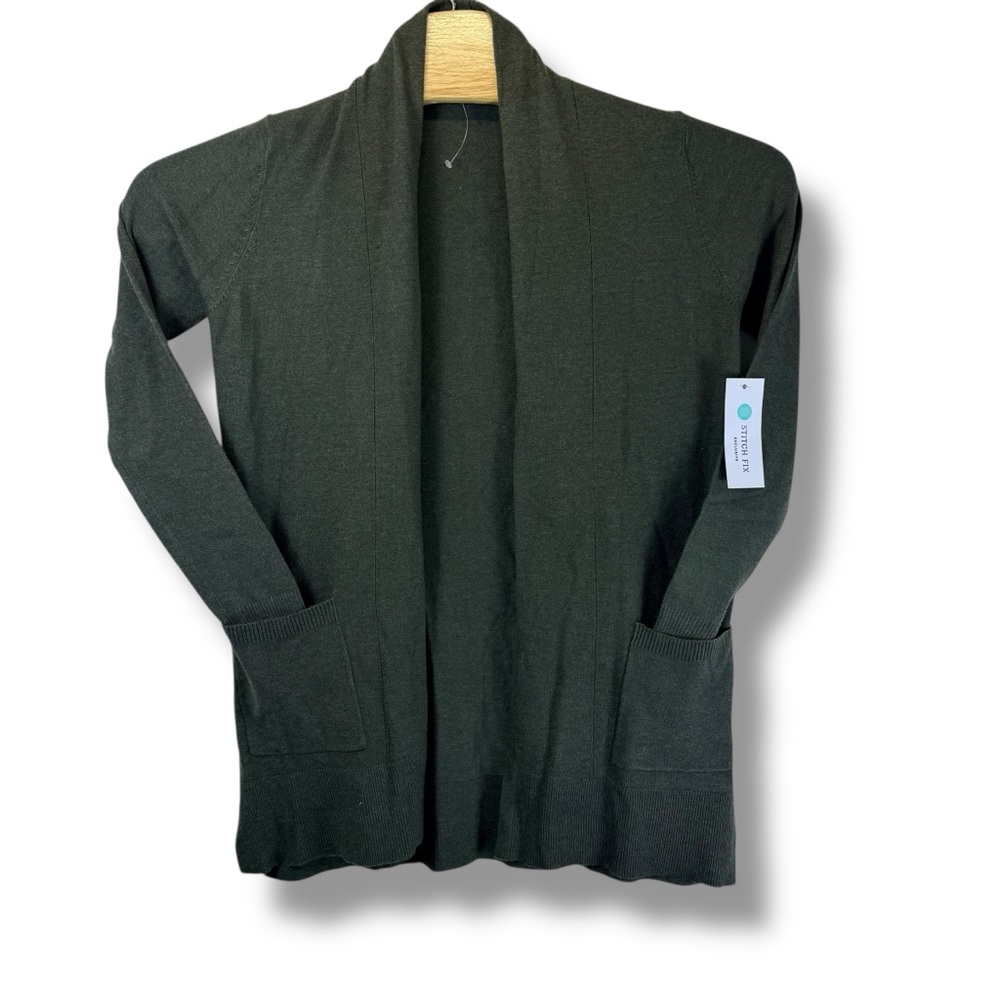 Pink Clover Olive Green Open Front Cardigan Sweater Size‎ Small Stich Fix NWT